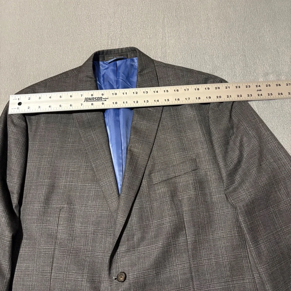 Chaps Suit Jacket Mens 50R Grey Glen Check Two Button Blazer Modern NEW